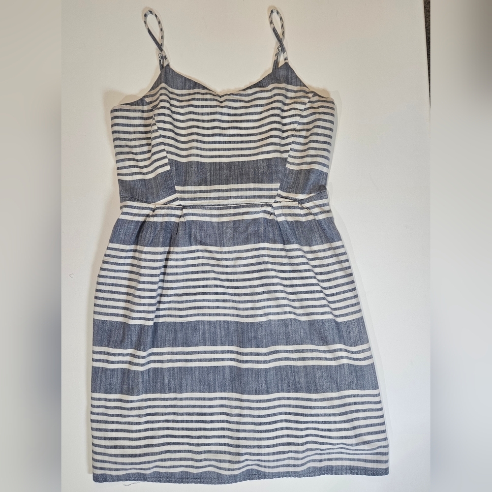 Old Navy Midi Dress Womens Large Blue White Stripe Stretchy Back Spaghetti Strap